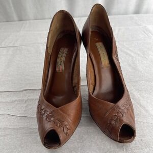 Vintage Rush Hour Peep Toe Heels 3" Size 7B Braided Leather